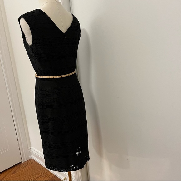 Ellen Tracy Black Dress Small Midi Work Office Dinner Party Textured Beige Belt - Picture 3 of 10